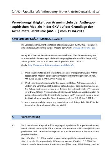 AMR-Liste der GAÄD - Gesellschaft Anthroposophischer Ärzte in ...