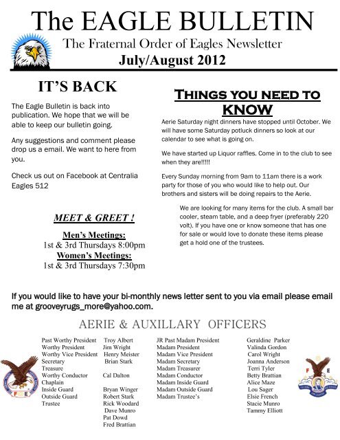 The EAGLE BULLETIN - Fraternal Order of Eagles