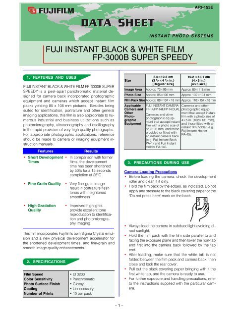 Fuji Instant Black White Film Fp 3000b Super Speedy Fujifilm