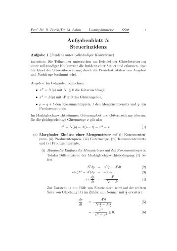 Aufgabenblatt 5: Steuerinzidenz