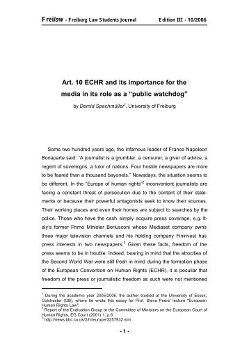 Art. 10 ECHR and its importance for the media in its role as a “public ...