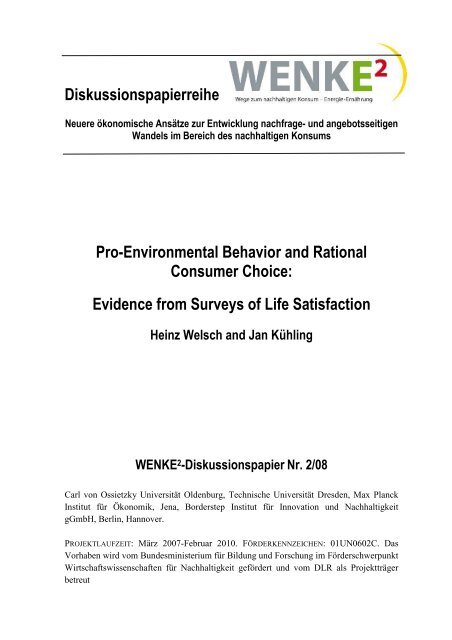 Pro-Environmental Behavior and Rational Consumer Choice