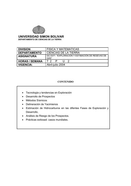Postgrado - Departamento de Ciencias de la Tierra - Universidad ...