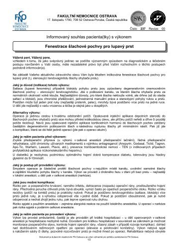 Fenestrace šlachové pochvy pro lupavý prst - Fakultní nemocnice ...