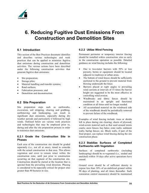 Best Practices for the Reduction of Air Emissions From Construction ...