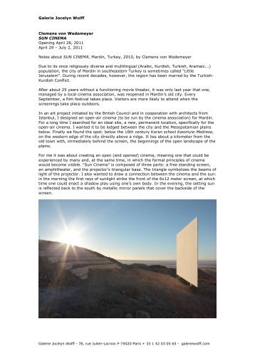 July 2, 2011 Notes about SUN CINEMA - Galerie Jocelyn Wolff