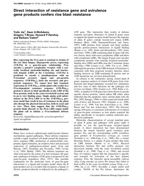 Direct interaction of resistance gene and avirulence gene products ...