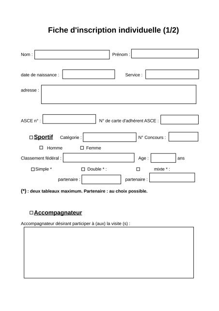 Fiche d'inscription individuelle (1/2)