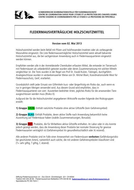 fledermausverträgliche Holzschutzmittel - Stiftung zum Schutze ...