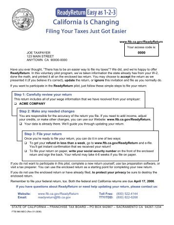 ReadyReturn Refund Letter - California Franchise Tax Board - State ...