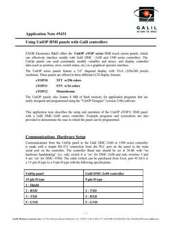 Application Note #5431 Using UniOP HMI panels with Galil ...