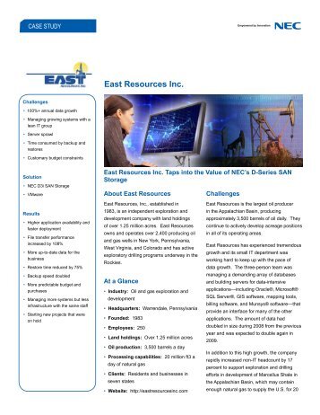 East Resources Inc. Taps into the Value of NEC's D ... - Foreseeson