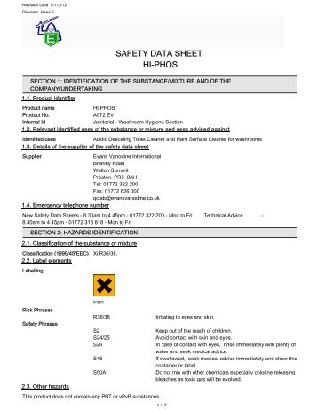 SAFETY DATA SHEET HI-PHOS - Evans Vanodine International plc