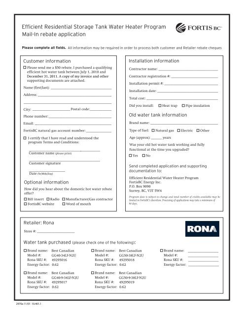 FortisBC Efficient Residential Storage Tank Water Heater Program ...