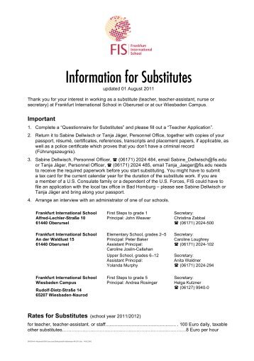 Information for Substitutes - Frankfurt International School