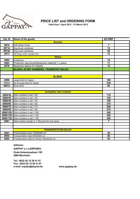 PRICE LIST and ORDERING FORM - Gappay