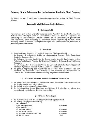 Satzung für die Erhebung des Kurbeitrages durch die Stadt Freyung