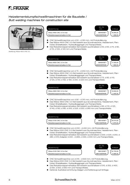 Preisliste 2013 Kunststoff-Schweißtechnik - Frank GmbH