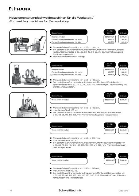 Preisliste 2013 Kunststoff-Schweißtechnik - Frank GmbH