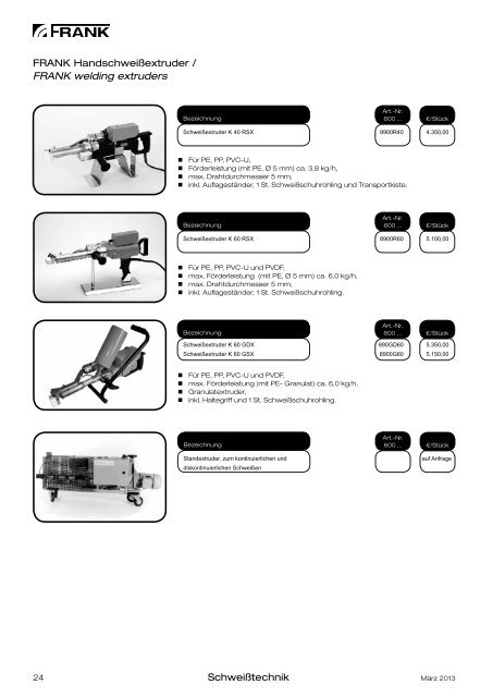 Preisliste 2013 Kunststoff-Schweißtechnik - Frank GmbH