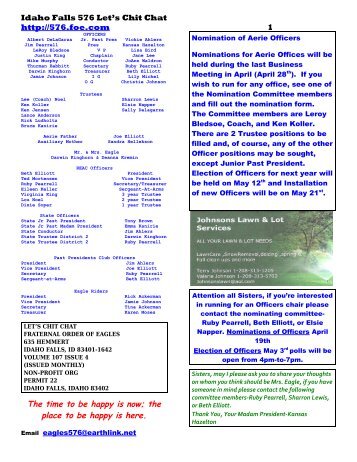 Fraternal order of eagles officer handbook
