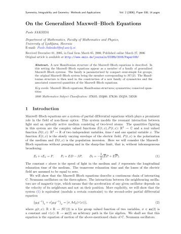 On the Generalized Maxwell–Bloch Equations - European ...