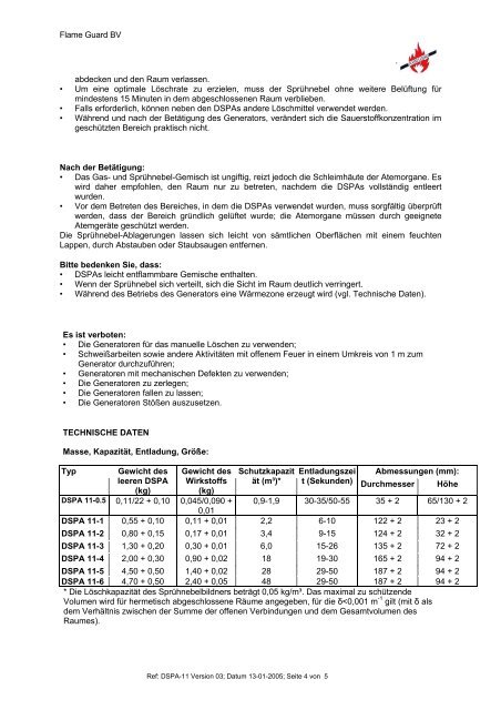 Datenblatt DSPA-11 - Flame Guard