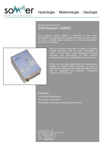 GSM-Modem GM862 Hydrologie • Meteorologie • Geologie