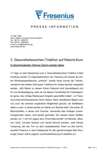 3. Gesundheitswochen-Triathlon auf Rekord-Kurs - Fresenius