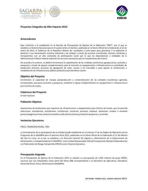 Proyectos Integrales de Alto Impacto 2013 Antecedentes ... - Firco