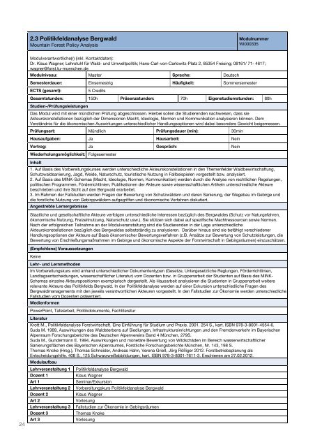 Modulhandbuch - Studienfakultät für Forstwissenschaft und ...