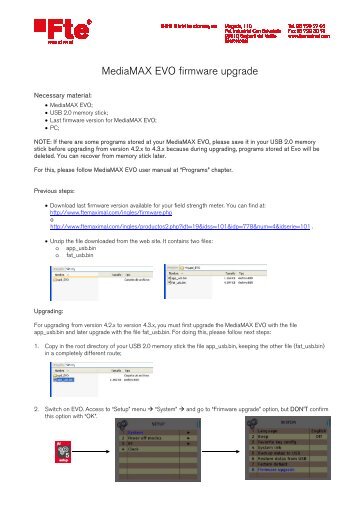 MediaMAX EVO firmware upgrade - FTE Maximal