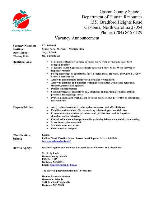 School Social Worker - Gaston County Schools