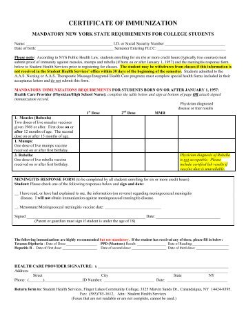 Download the Certificate of Immunization / Meningitis Response form