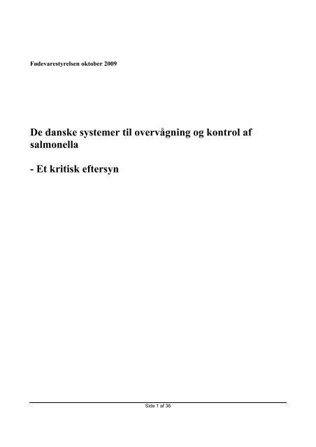 De danske systemer til overvågning og kontrol af salmonella De ...