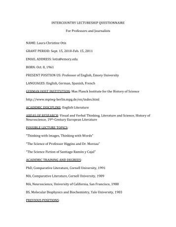 INTERCOUNTRY LECTURESHIP QUESTIONNAIRE For Professors ...