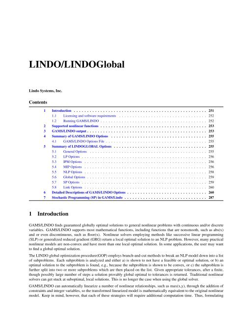 LINDO/LINDOGlobal - Gams