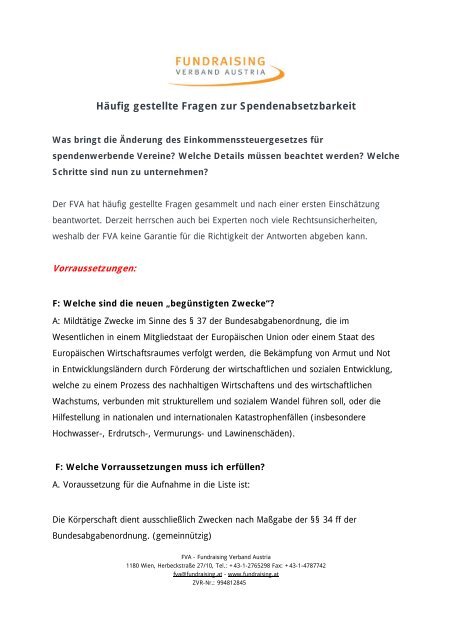 Häufig gestellte Fragen zur Spendenabsetzbarkeit - Fundraising ...