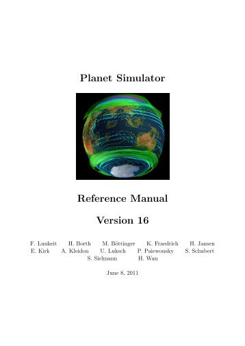 Planet Simulator Reference Manual Version 16