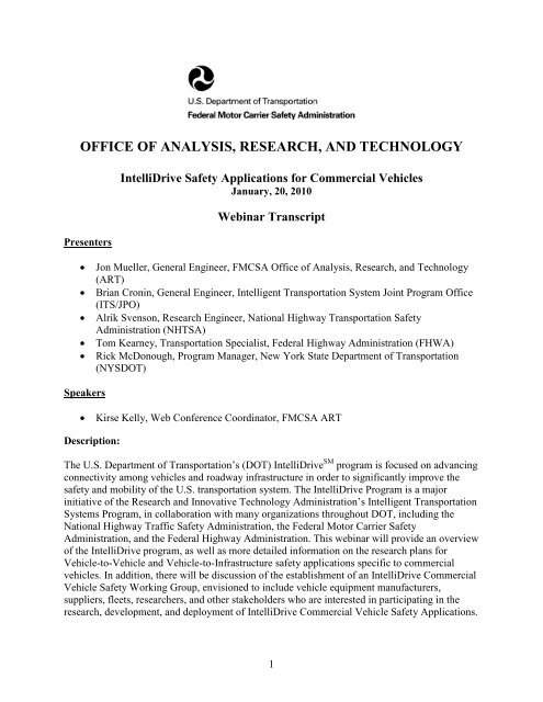 office of analysis, research, and technology - Federal Motor Carrier ...