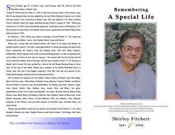 IN MEMORY OF Shirley M. Fitchett - Fratzke & Jensen Funeral Home