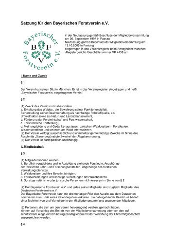 Satzung für den Bayerischen Forstverein e.V. - Deutscher Forstverein