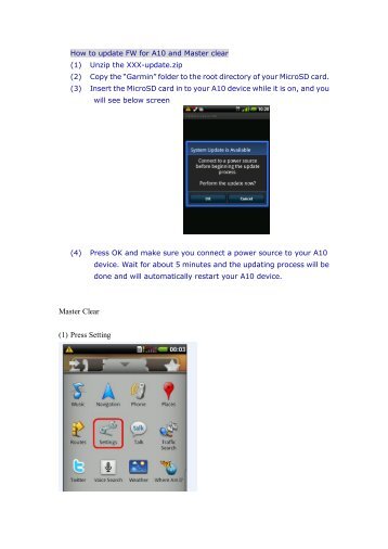 How to update FW for A10 and Master clear(PDF) - Garmin-Asus