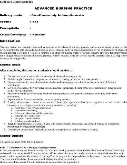 Graduate Course Syllabus ADVANCED NURSING PRACTICE graduate-course-syllabus-advanced-nursing-practice