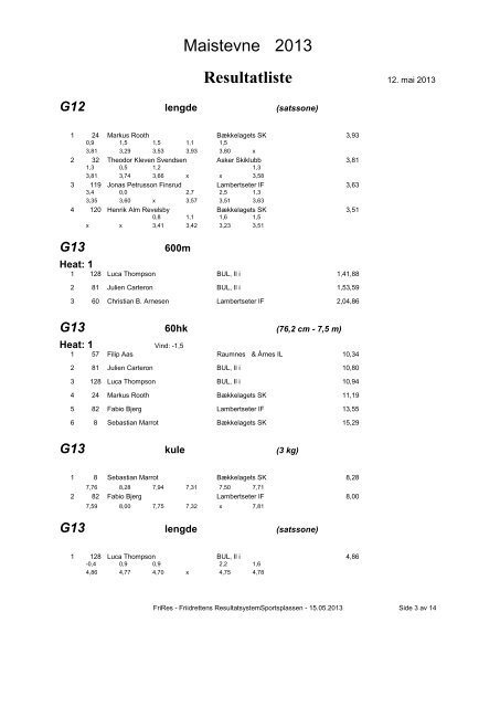 Maistevne 2013 Resultatliste - Friidrett.no