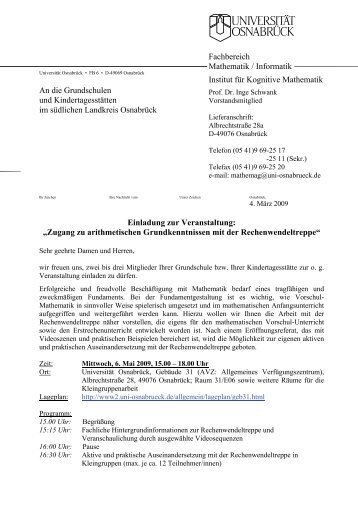 Einladungsbrief an Grundschulen und Kindertagesstätten im ...