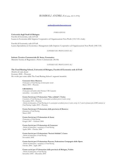 Scarica il CV di Andrea Romboli - Fundraising School
