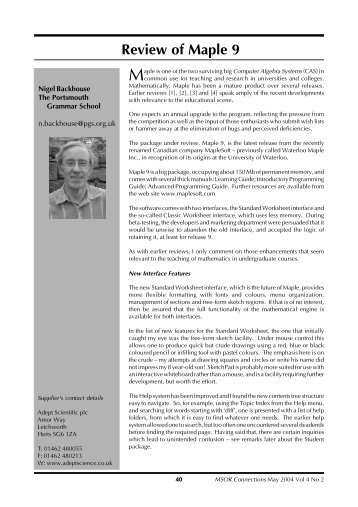 Review of Maple 9....MSOR Connections May 2004 Vol 4 No 2`