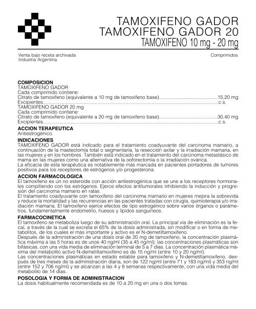 Tamoxifeno 10/20 Prosp. 07/05 - Gador SA