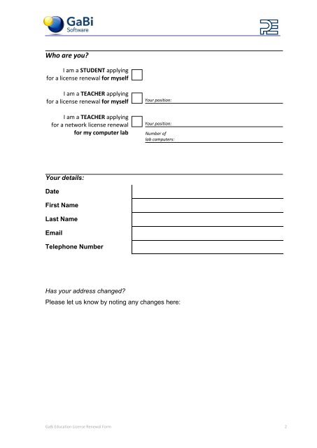 GaBi Education License Renewal Form - GaBi Software